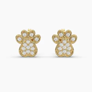 0.25ct Round Lab Grown Diamond Paw Print Earrings | Push Back Stud Earrings | 14k Gold