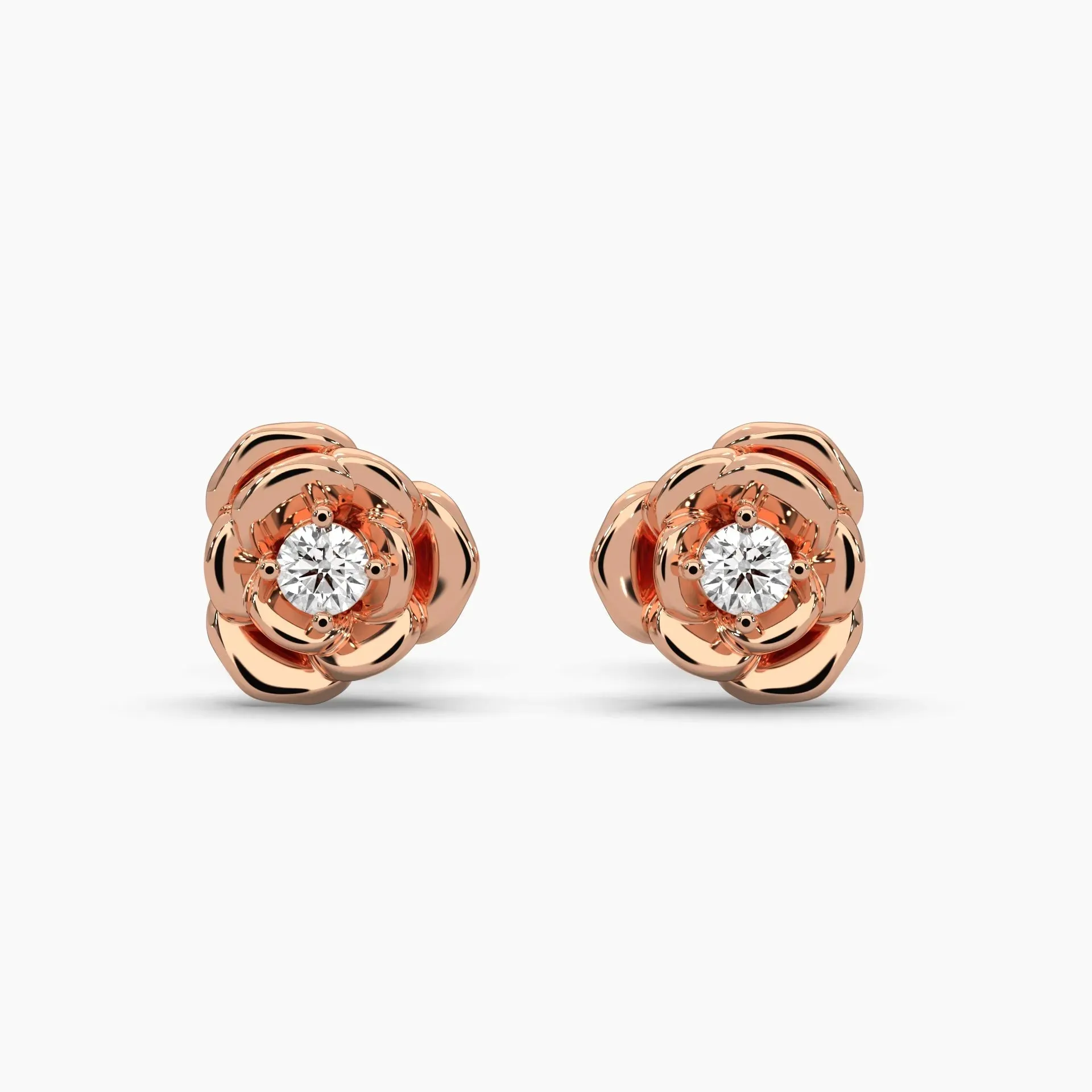 0.25ct Round Lab Grown Diamond Rose Earrings | Push Back Stud Earrings | 14k Rose Gold