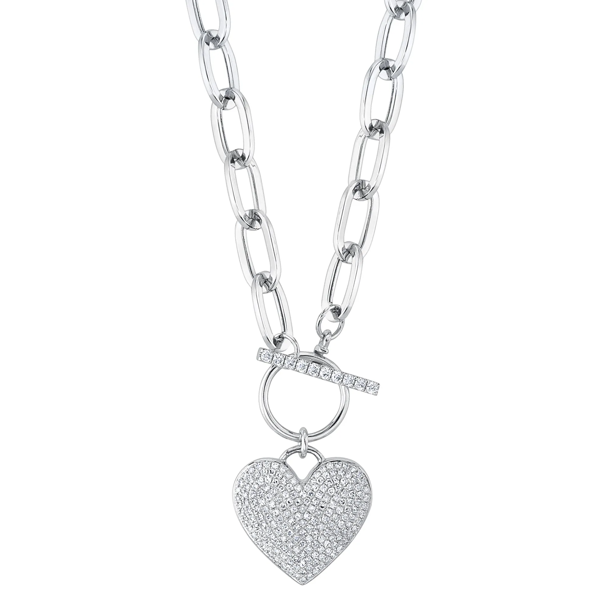 0.50CT DIAMOND PAPER CLIP LINK PAVE HEART NECKLACE