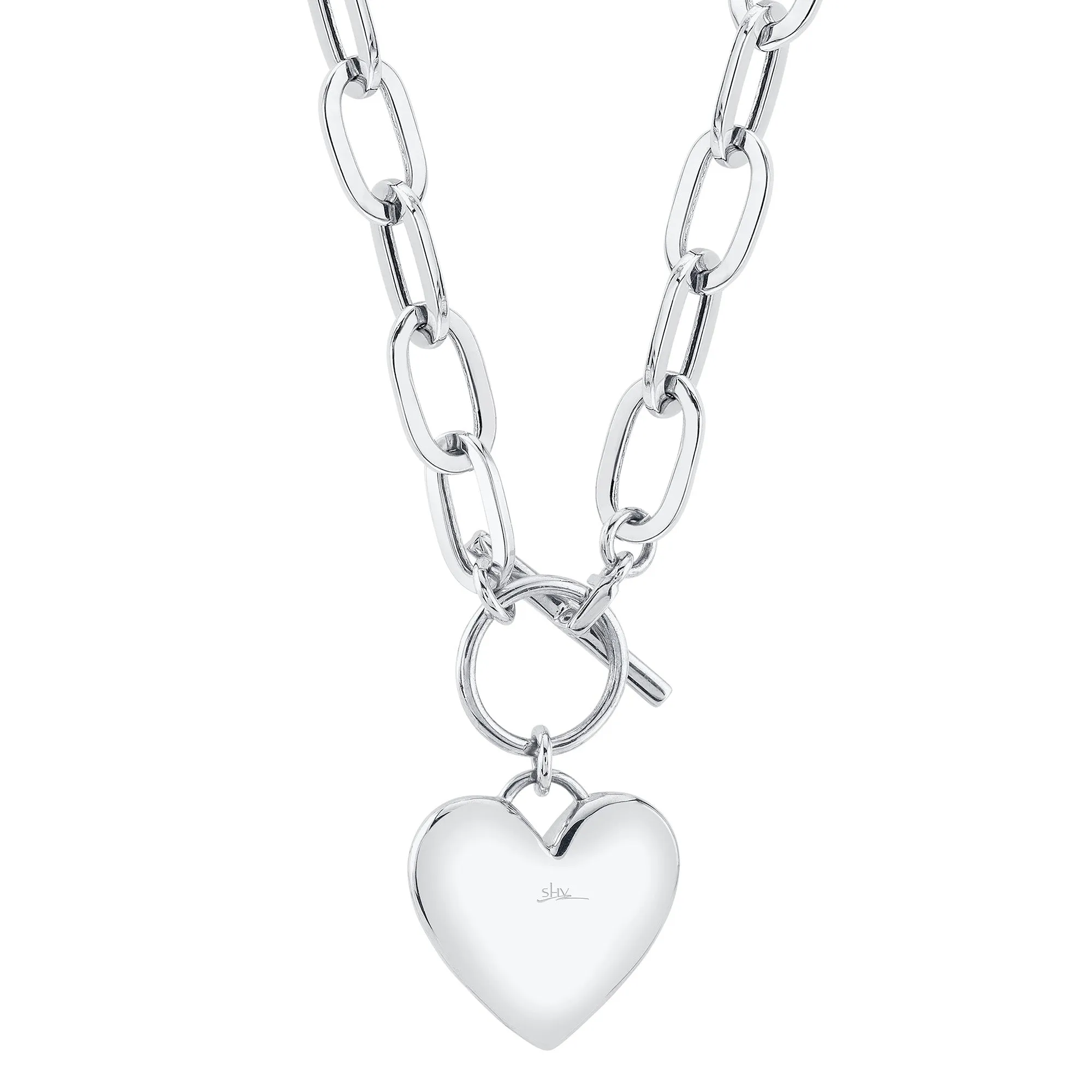 0.50CT DIAMOND PAPER CLIP LINK PAVE HEART NECKLACE