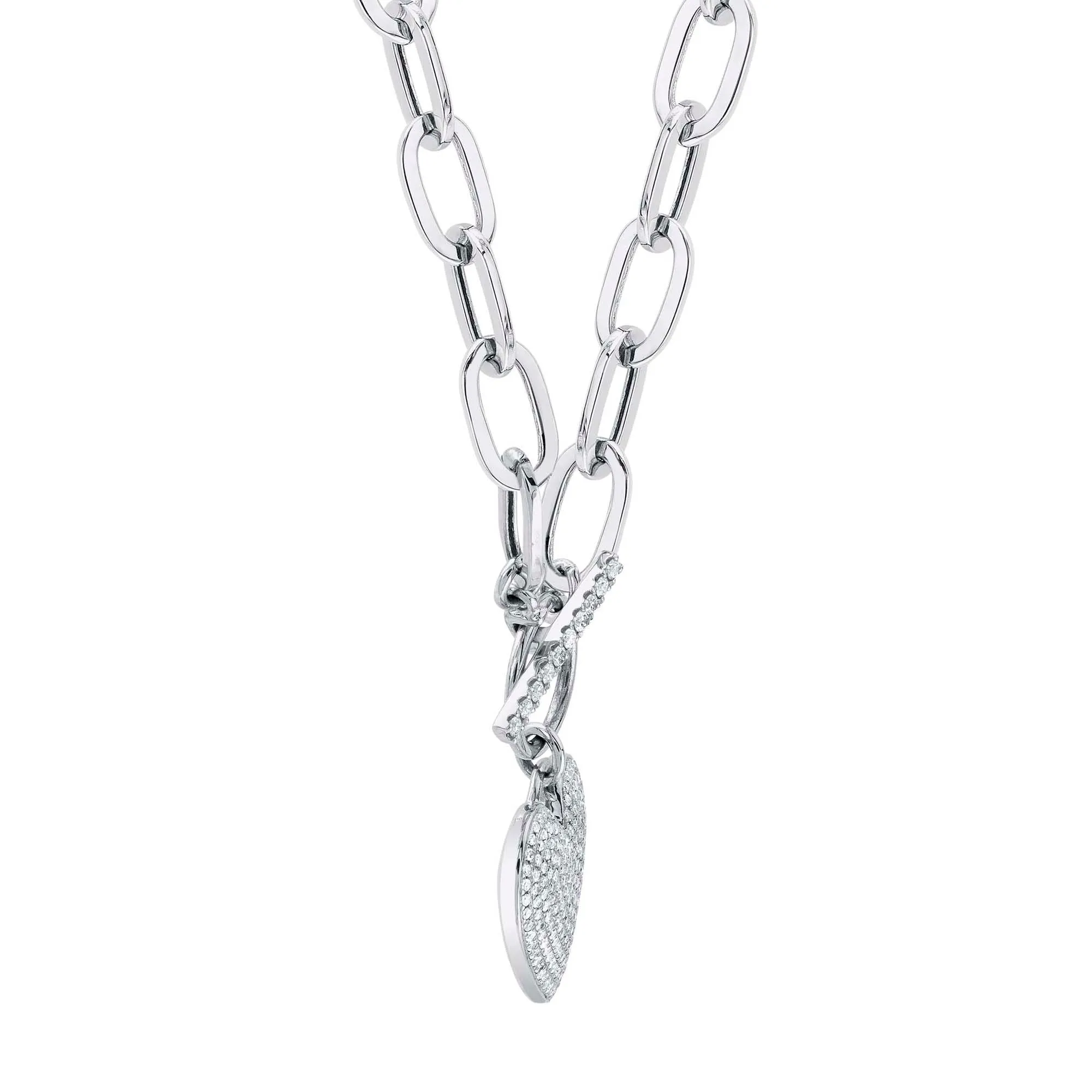 0.50CT DIAMOND PAPER CLIP LINK PAVE HEART NECKLACE