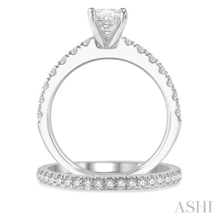 1 5/8 ct Diamond Wedding Set With 1 1/10 ct Oval Cut Engagement Ring and 1/2 ct Wedding Band in 14K White Gold