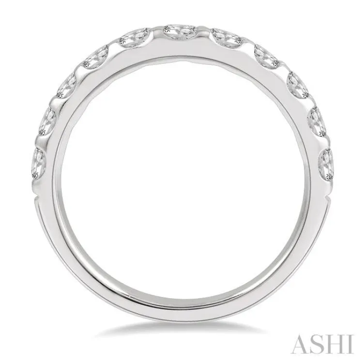 1 ctw Arched Center Round Cut Diamond Wedding Band in 14K White Gold