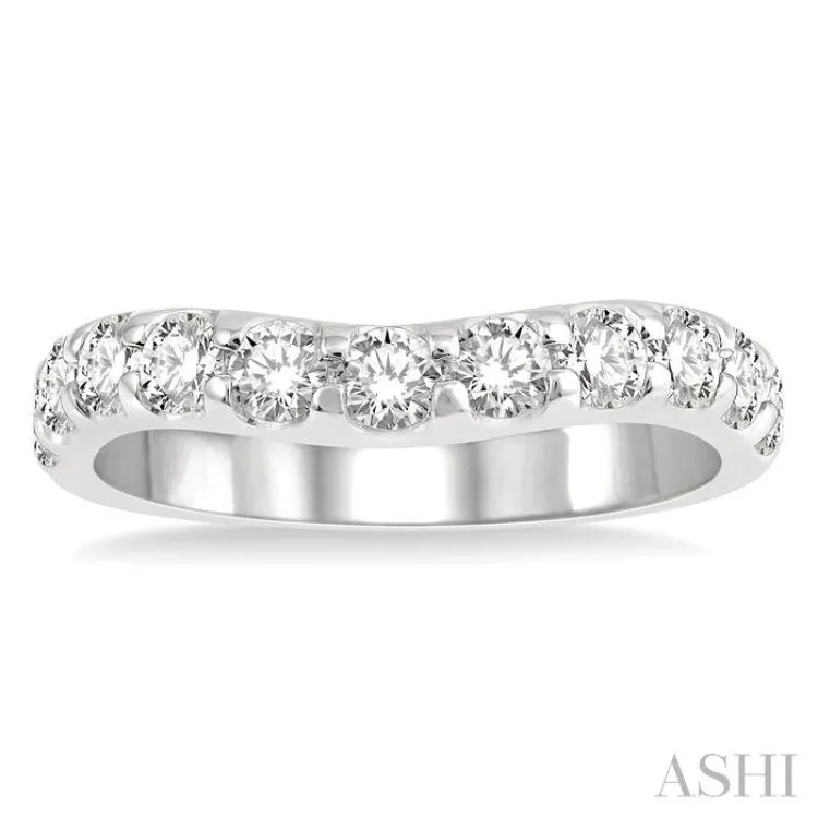 1 ctw Arched Center Round Cut Diamond Wedding Band in 14K White Gold