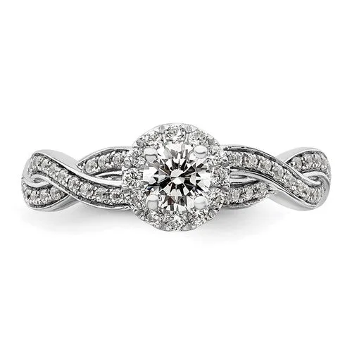 10k or 14k White Gold Lab Grown Diamond SI1/SI2, G H I, Halo Complete Engagement Ring