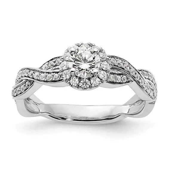 10k or 14k White Gold Lab Grown Diamond SI1/SI2, G H I, Halo Complete Engagement Ring