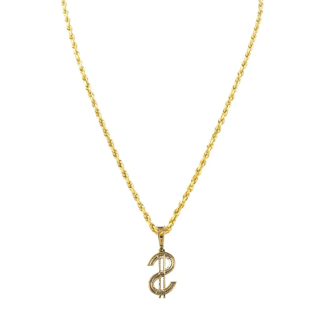 10k Yellow Gold Diamond Dollar Sign Pendant 0.40 Ctw