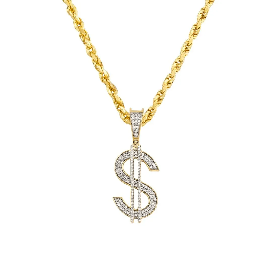 10k Yellow Gold Diamond Dollar Sign Pendant 0.40 Ctw