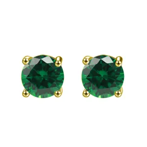 10k Yellow Gold Plated 1/2 Ct Round Created Emerald CZ Stud Earrings