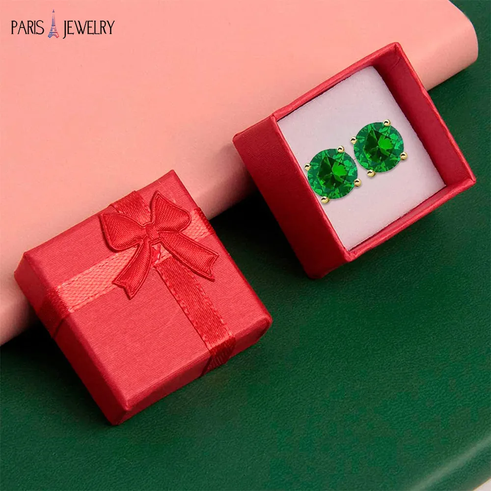 10k Yellow Gold Plated 1/2 Ct Round Created Emerald CZ Stud Earrings