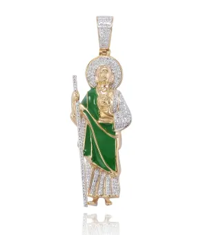 10KY 0.35CTW DIAMOND ST. JUDE PENDANT WITH GREEN