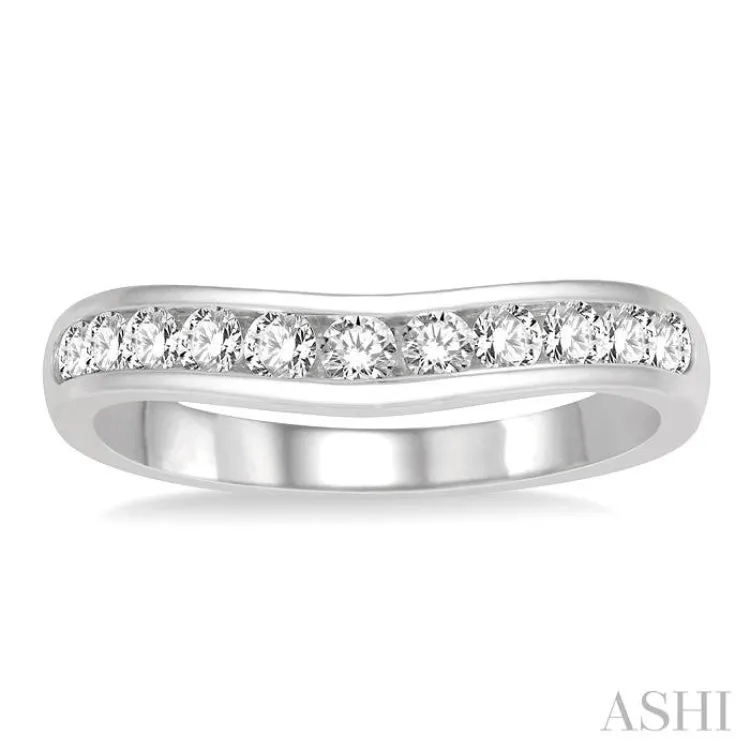 1/2 ctw Round Cut Diamond Inlay Wedding Band in 14K White Gold