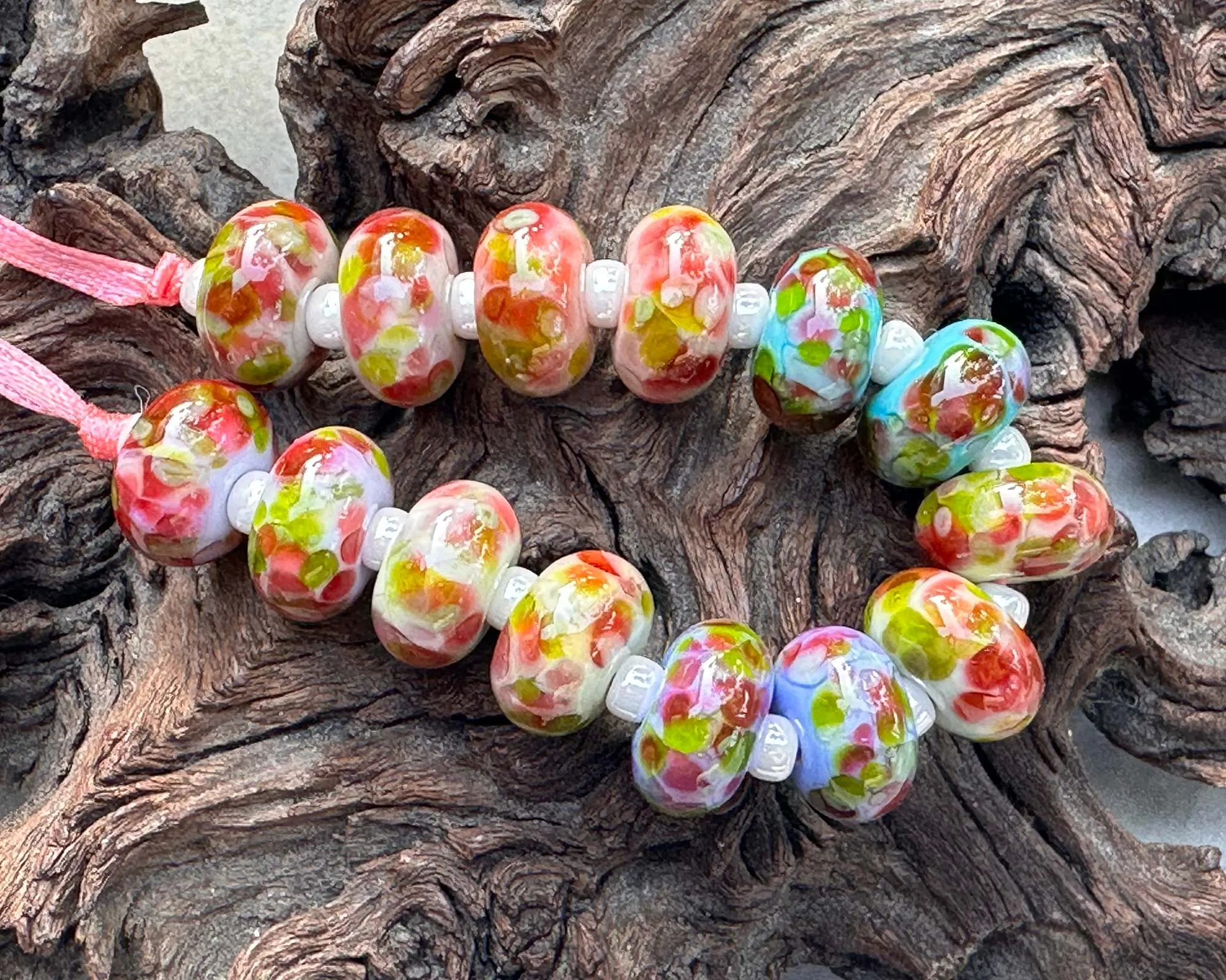 14 Rose Mosaic Lampwork Beads Set SRA