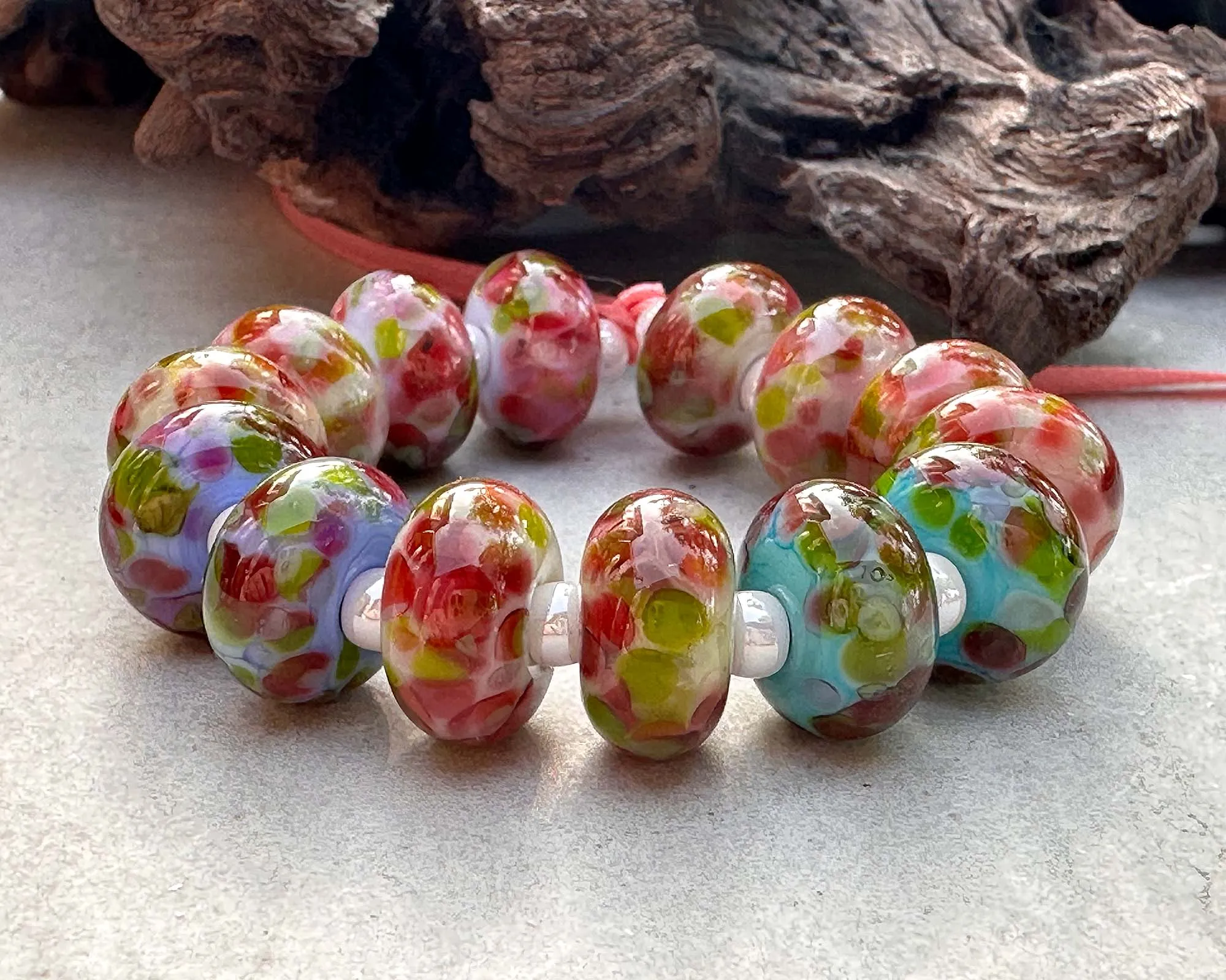 14 Rose Mosaic Lampwork Beads Set SRA