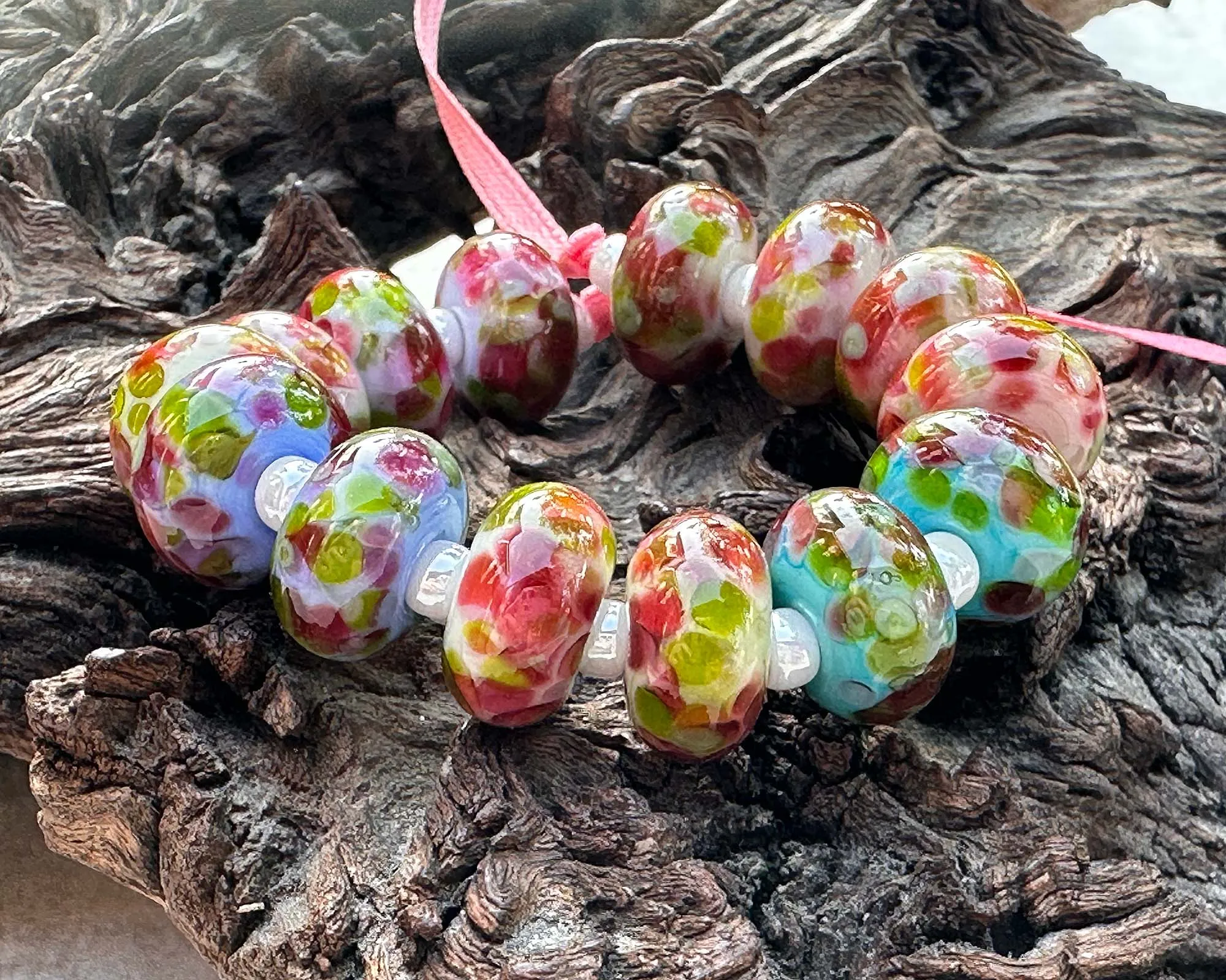 14 Rose Mosaic Lampwork Beads Set SRA