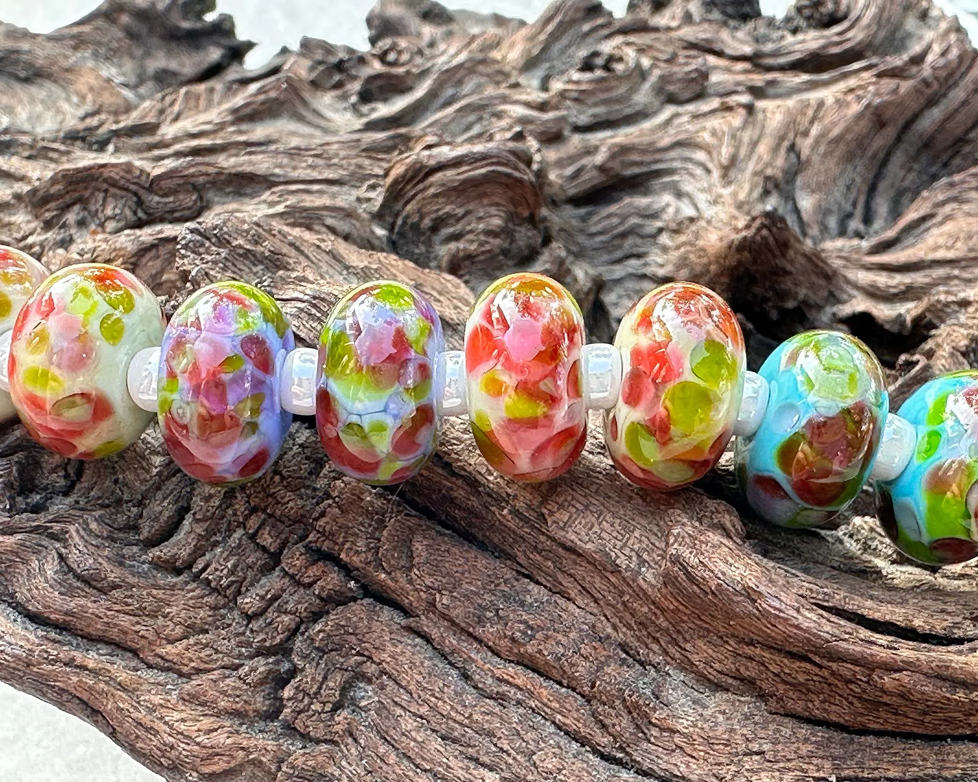 14 Rose Mosaic Lampwork Beads Set SRA