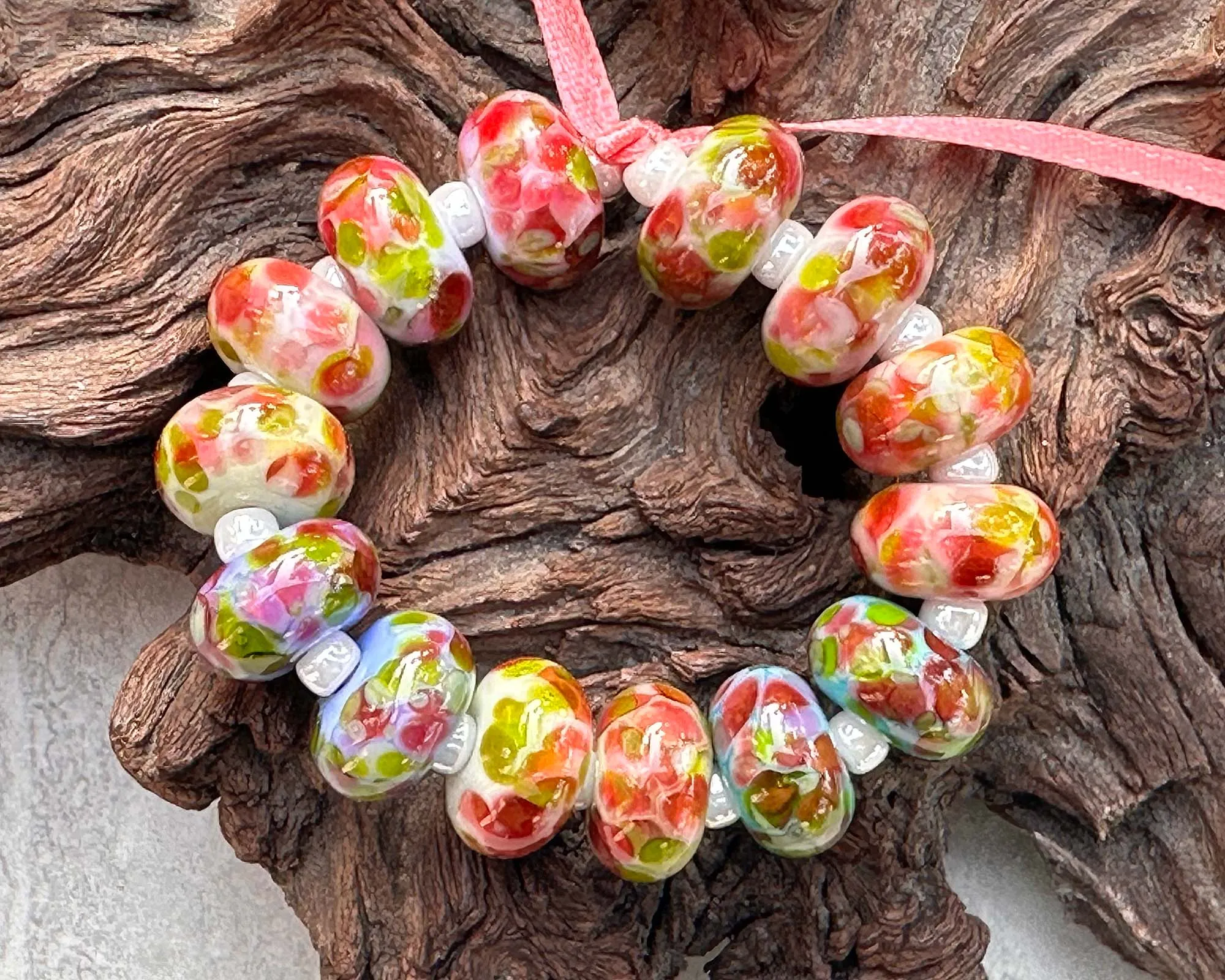 14 Rose Mosaic Lampwork Beads Set SRA