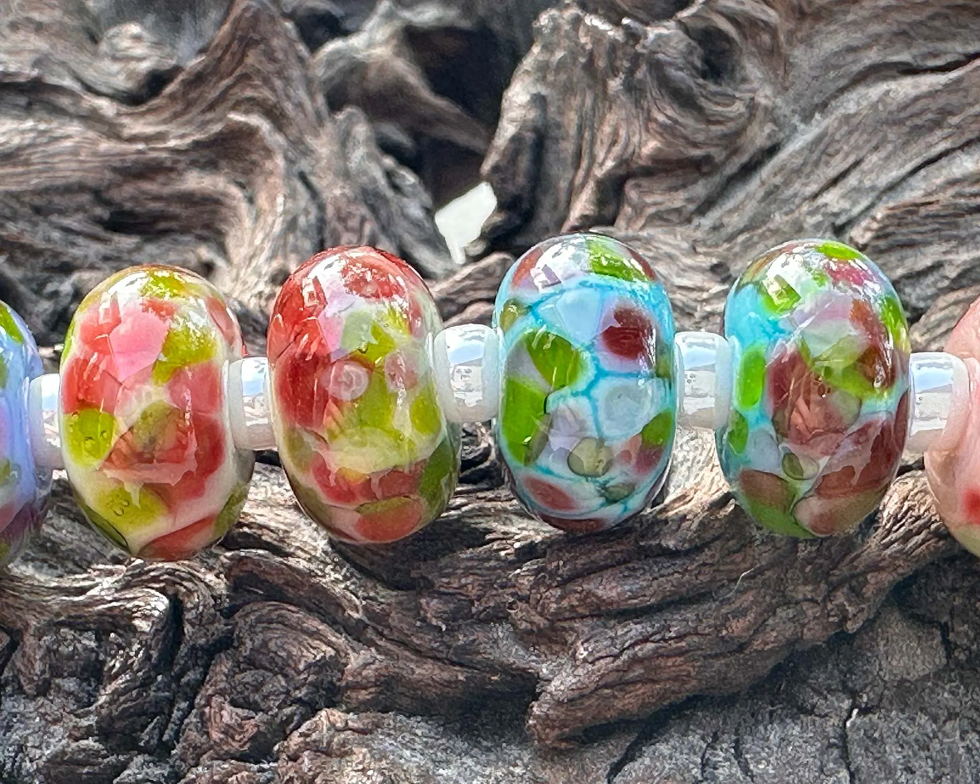 14 Rose Mosaic Lampwork Beads Set SRA