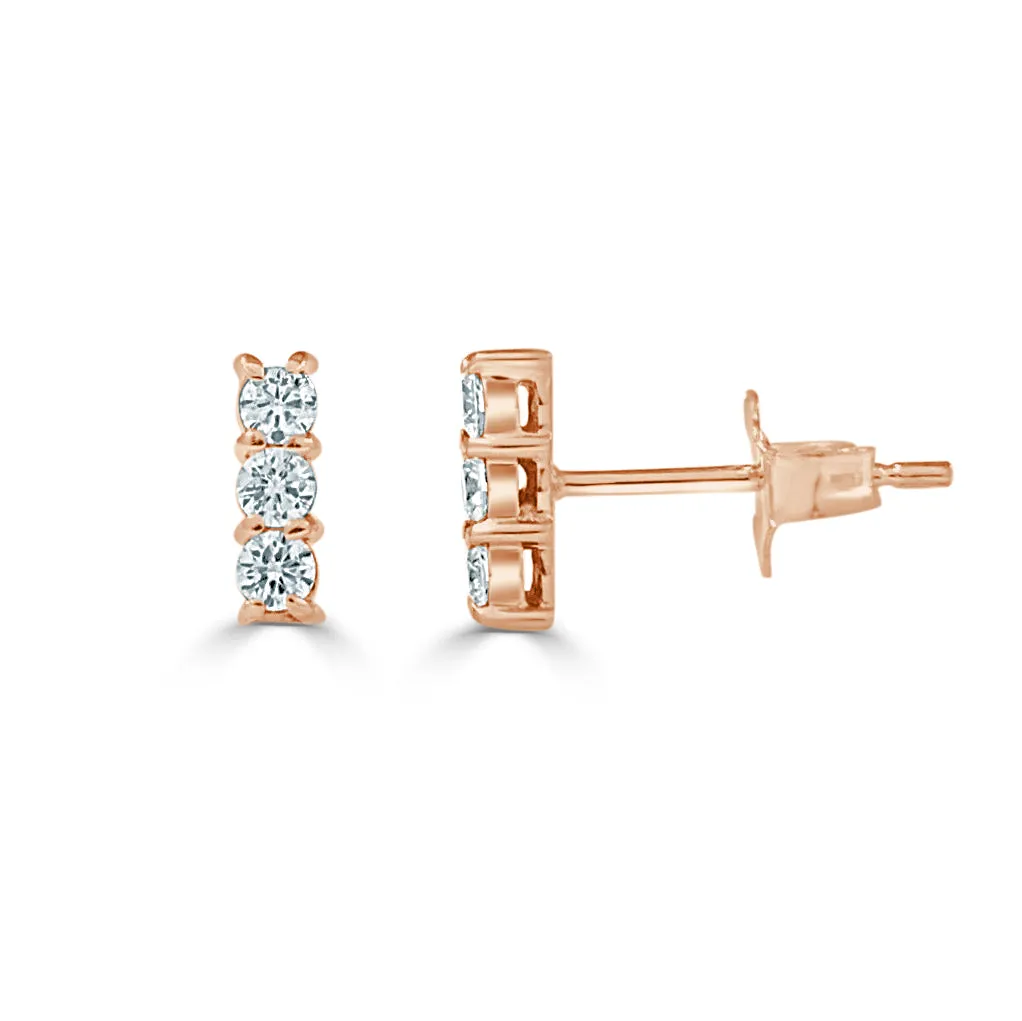 14k Gold & Diamond Bar Stud Earrings - 0.25ct