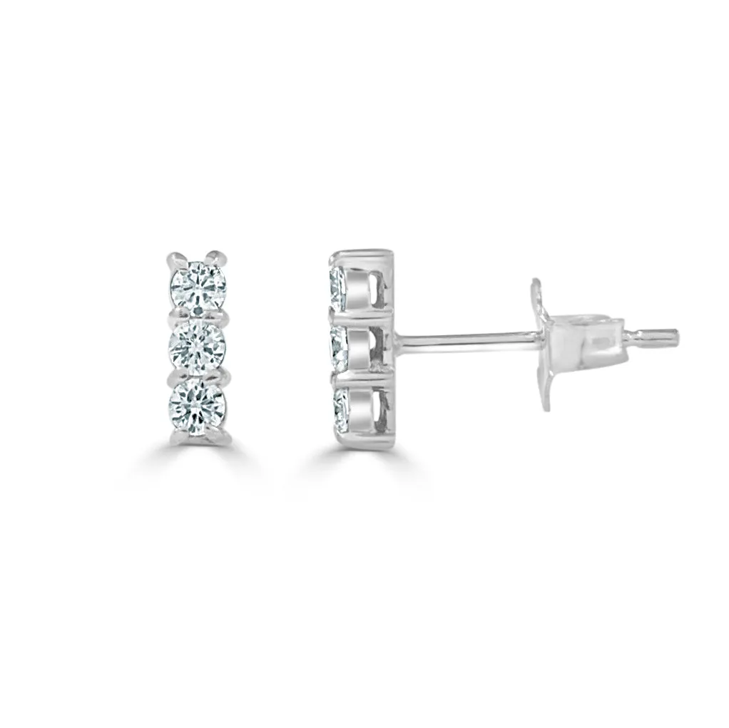 14k Gold & Diamond Bar Stud Earrings - 0.25ct