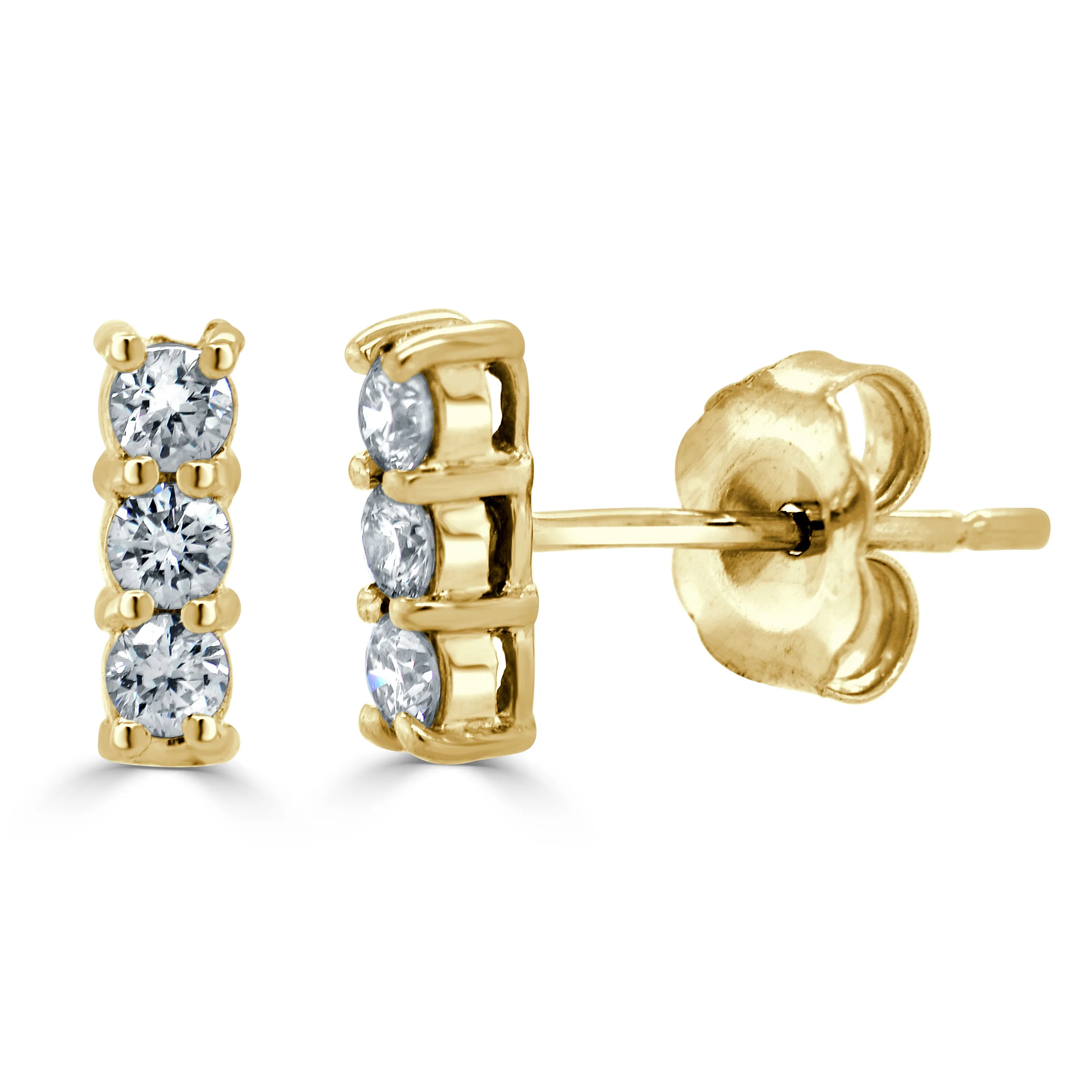 14k Gold & Diamond Bar Stud Earrings - 0.25ct