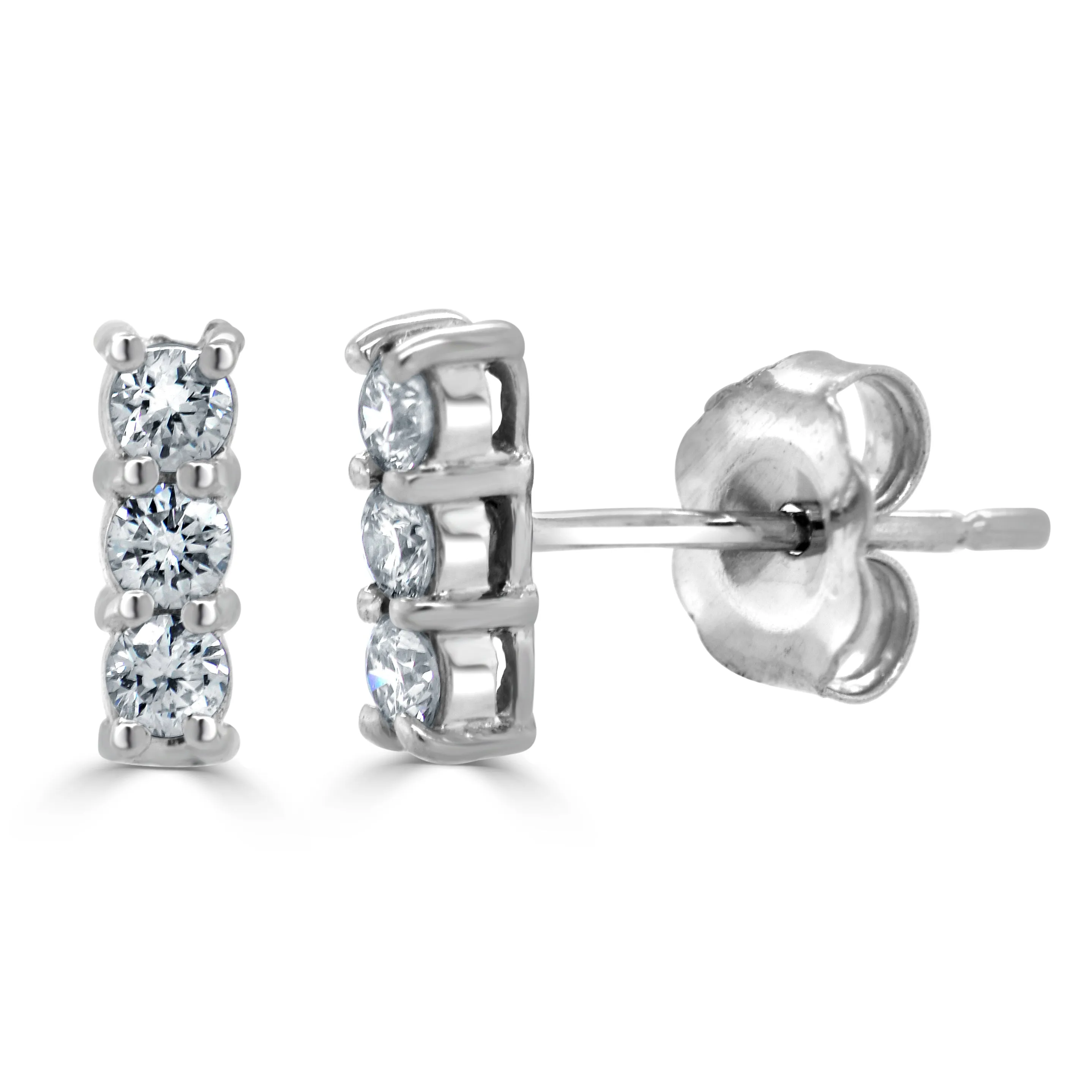 14k Gold & Diamond Bar Stud Earrings - 0.25ct