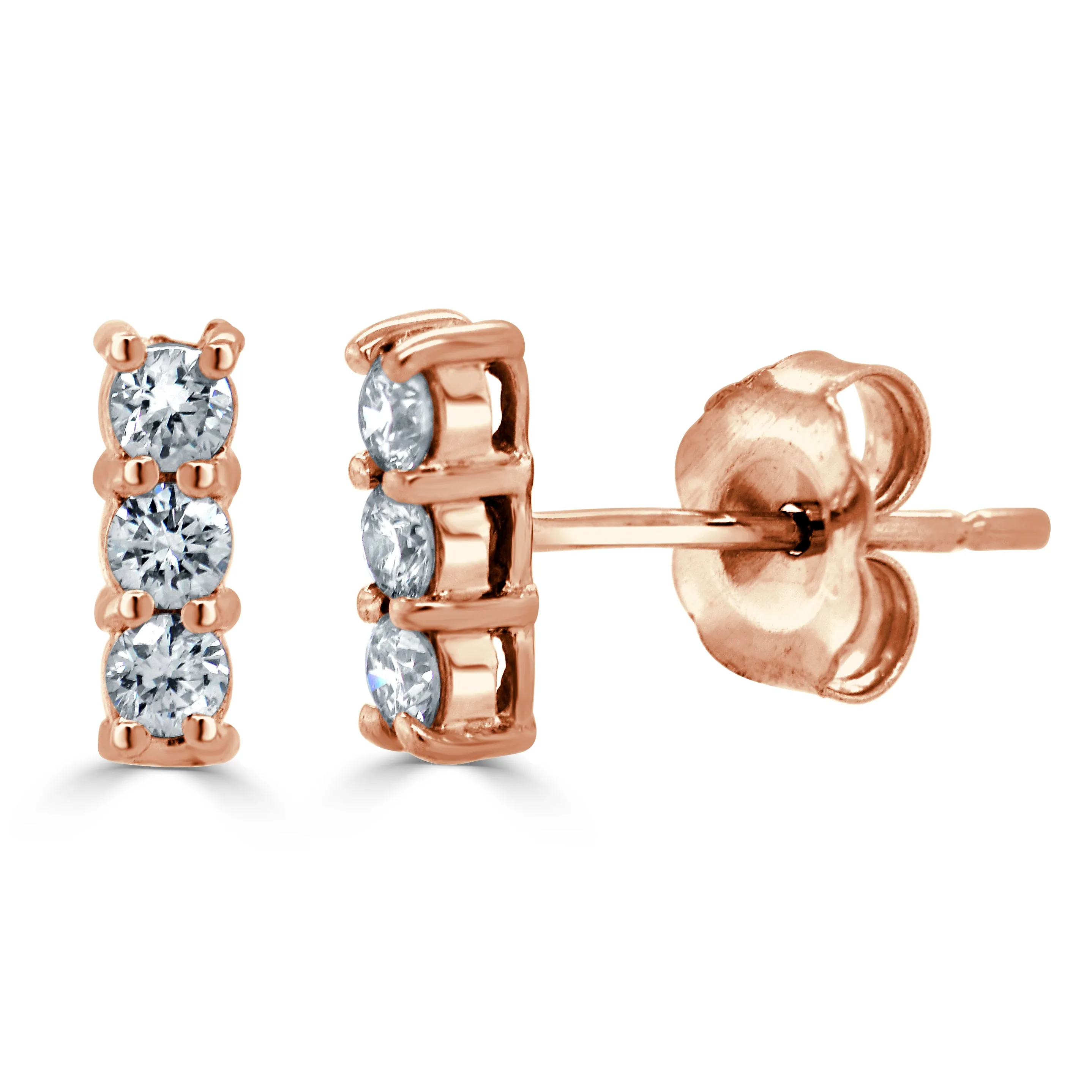 14k Gold & Diamond Bar Stud Earrings - 0.25ct