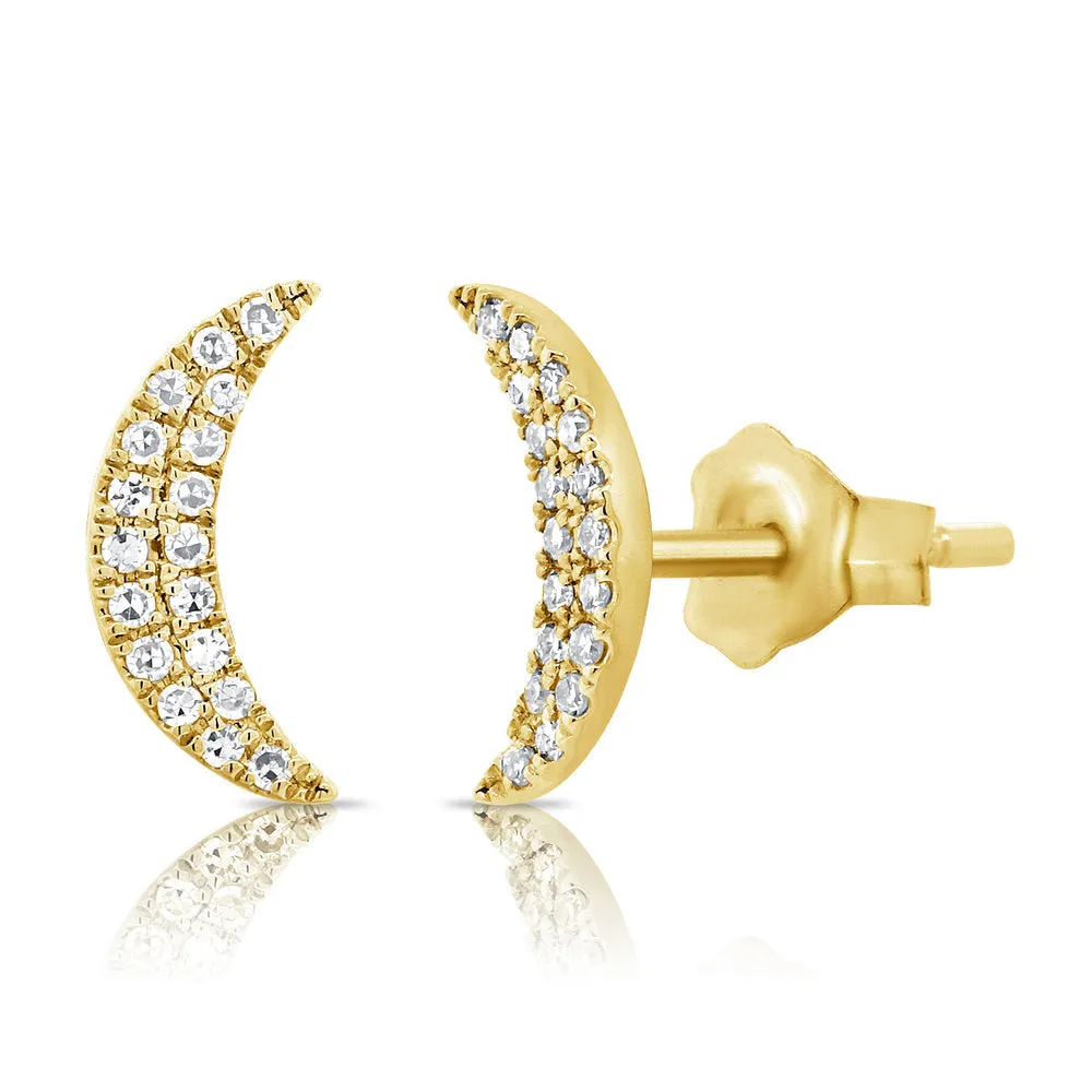 14k Gold & Diamond Moon Stud Earrings - 0.11ct