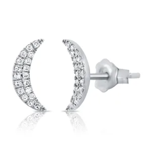 14k Gold & Diamond Moon Stud Earrings - 0.11ct