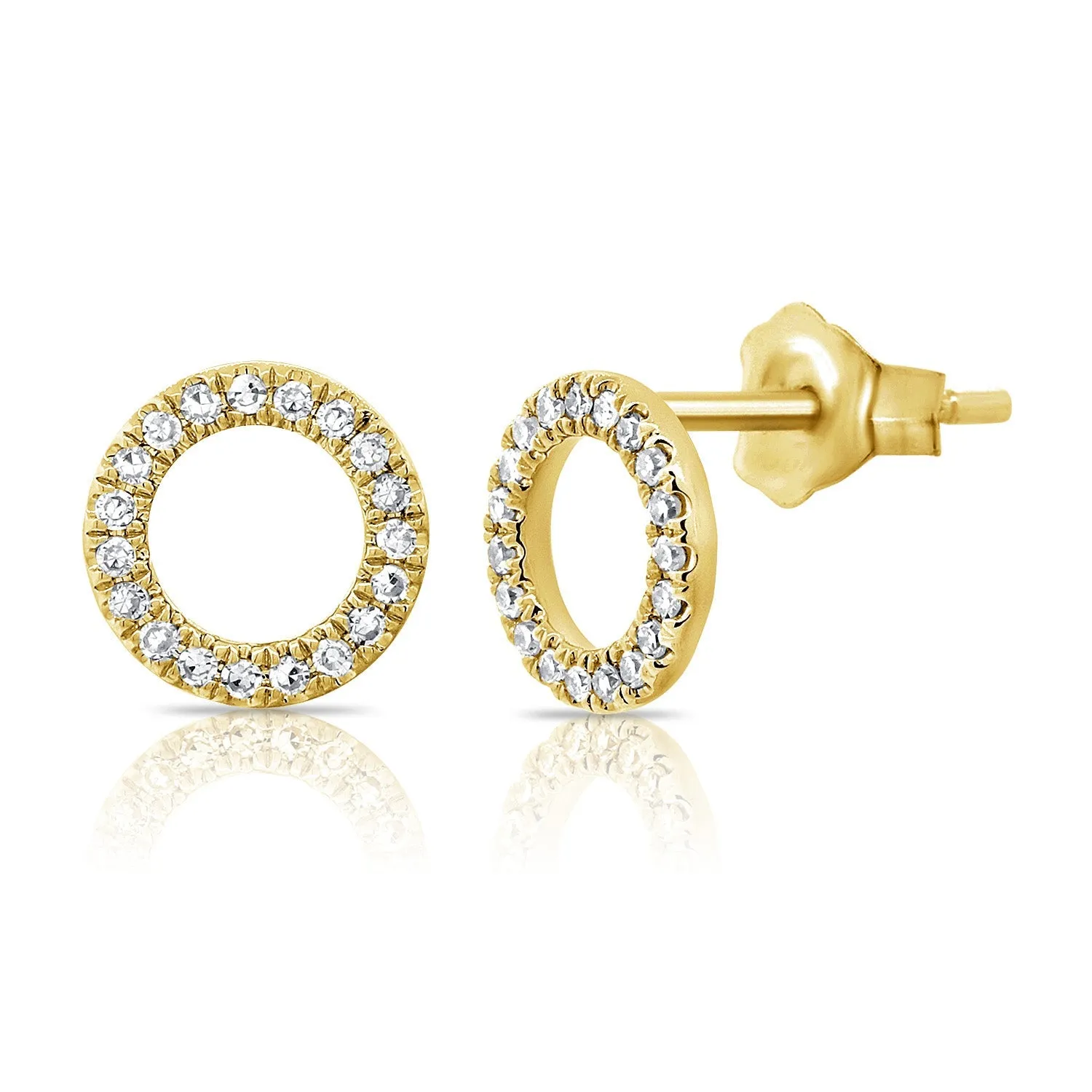 14k Gold & Diamond Open Circle Stud Earrings - 0.10ct