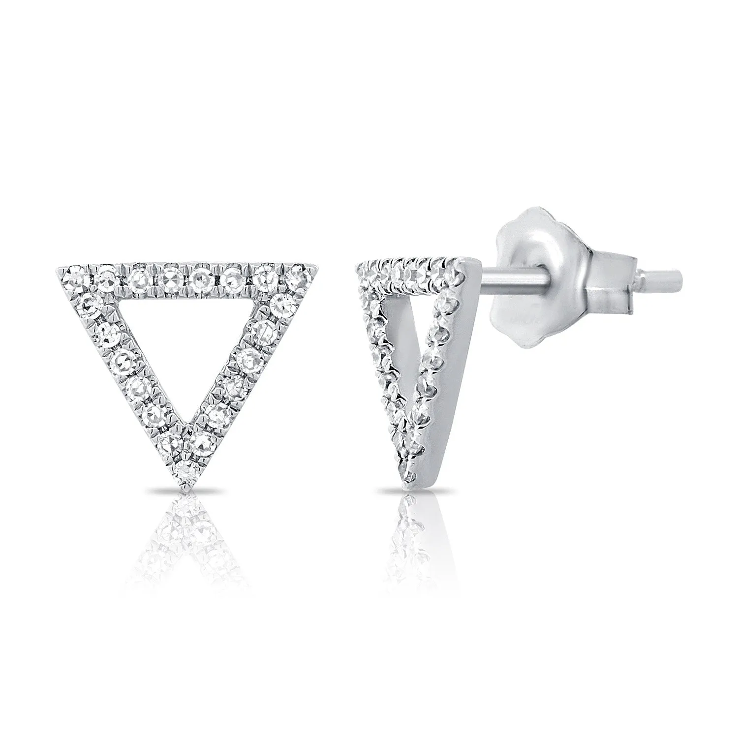 14k Gold & Diamond Open Triangle Stud Earrings - 0.12ct