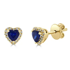 14k Gold, Diamond & Blue Sapphire Heart Studs