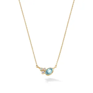 14k Gold Stargazer Oval Aquamarine Pendant