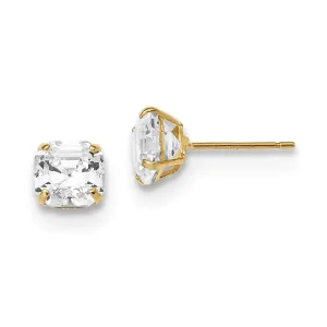 14k Polished 6x6 Asscher Cut CZ Studs Post Earrings