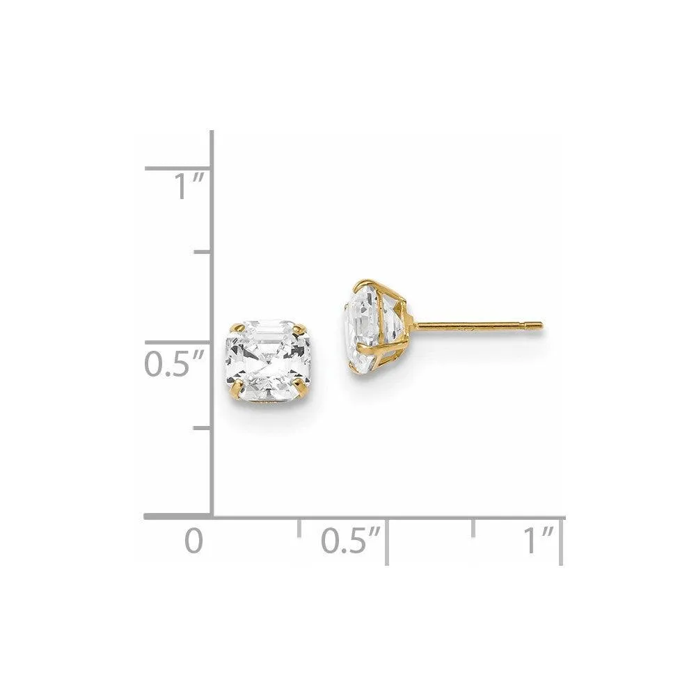 14k Polished 6x6 Asscher Cut CZ Studs Post Earrings