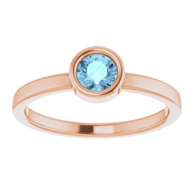 14K Rose 4.5 mm Natural Aquamarine Ring