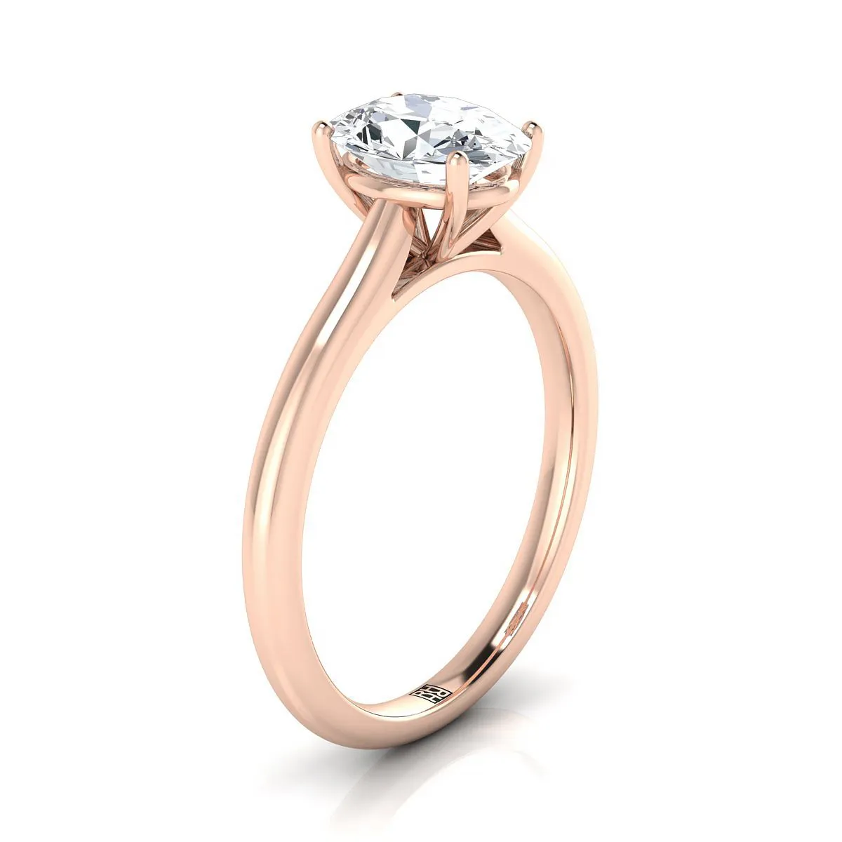 14K Rose Gold Oval Aquamarine Pinched Comfort Fit Claw Prong Solitaire Engagement Ring