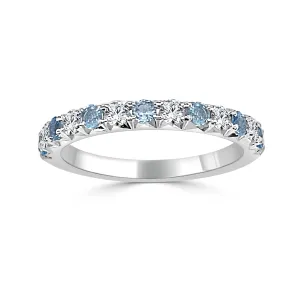 14K White Gold Aquamarine and Diamond Band