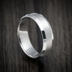 14K White Gold Beveled Classic Wedding Men's Band