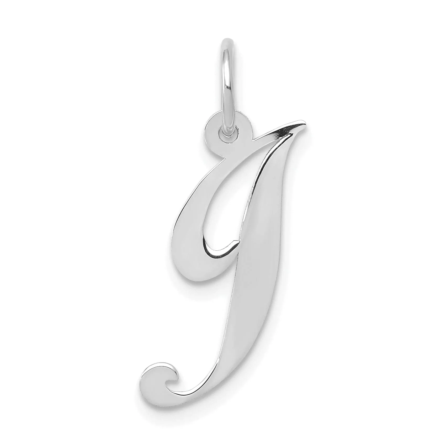 14K White Gold Medium Size Fancy Script Design Letter J Initial Pendant