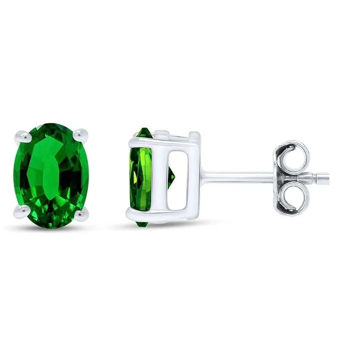 14k White Gold Over Silver 5x7 Oval Cut Created Emerald Oval Diamond Stud Earrings