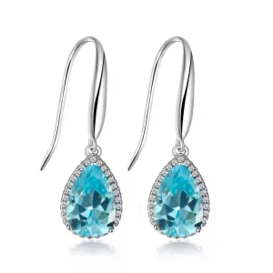 14k White Gold Plated 1 Ct Created Aquamarine Teardrop Earrings