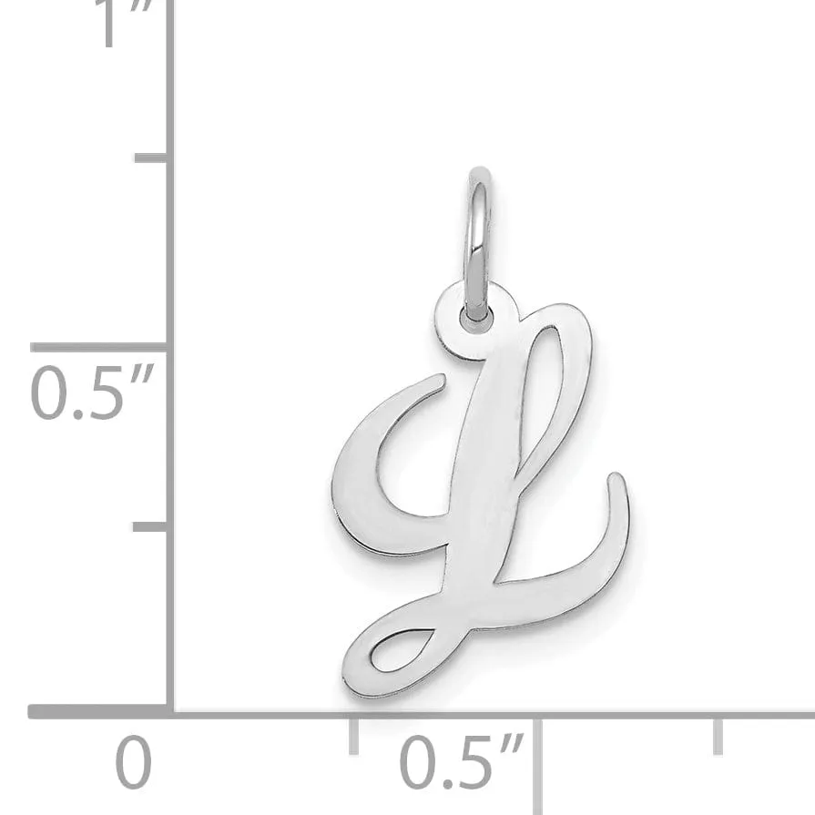 14K White Gold Small Size Fancy Script Letter L Initial Pendant