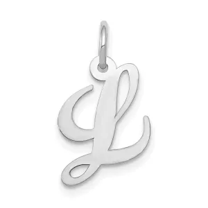 14K White Gold Small Size Fancy Script Letter L Initial Pendant