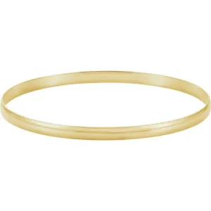 14K Yellow 4 mm Half Round Bangle 7 1/2" Bracelet