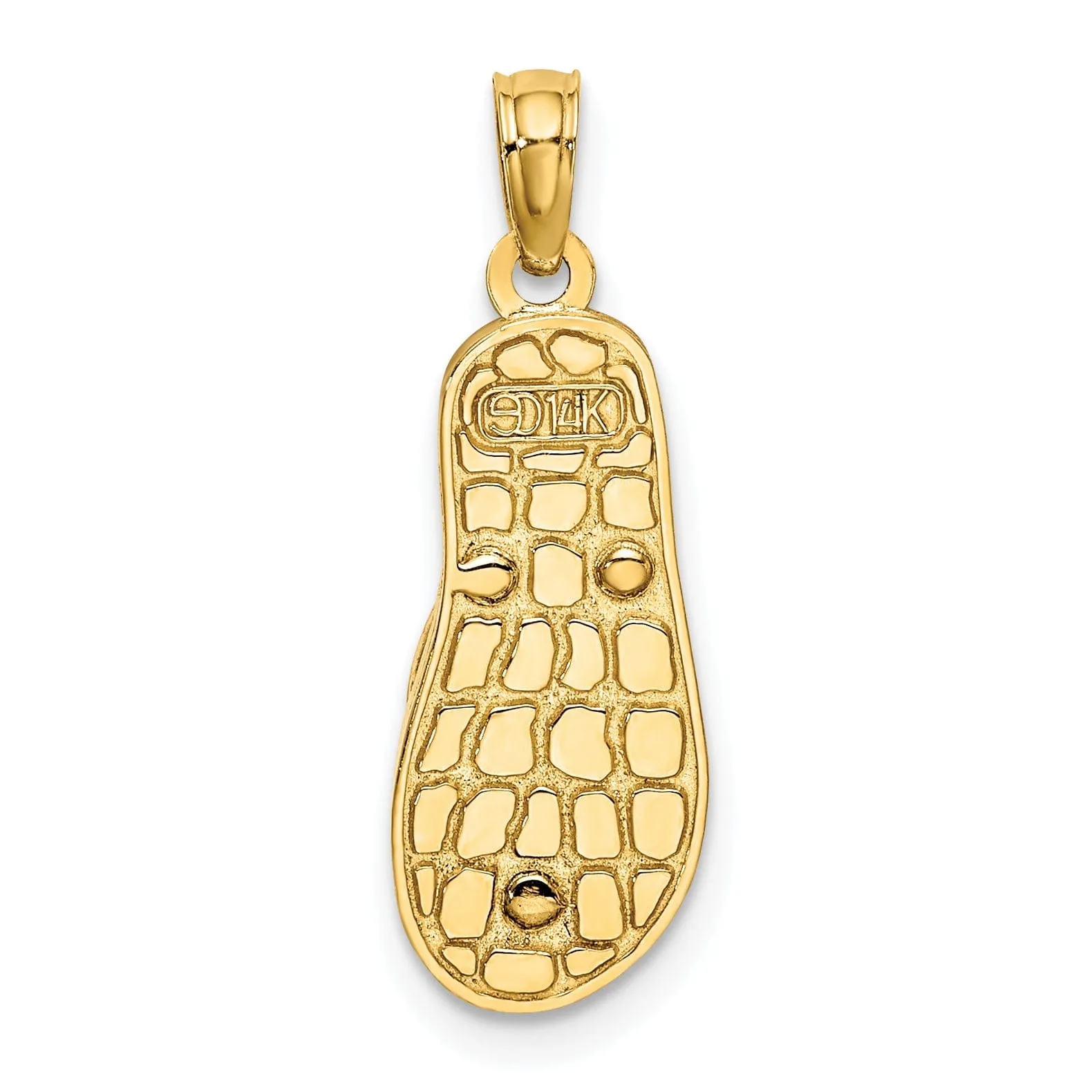 14K Yellow Gold 3-Dimensional Polished Texture Red Checkered Enamel Finish with Sea Shell Flip-Flop Design Sandle Charm Pendant