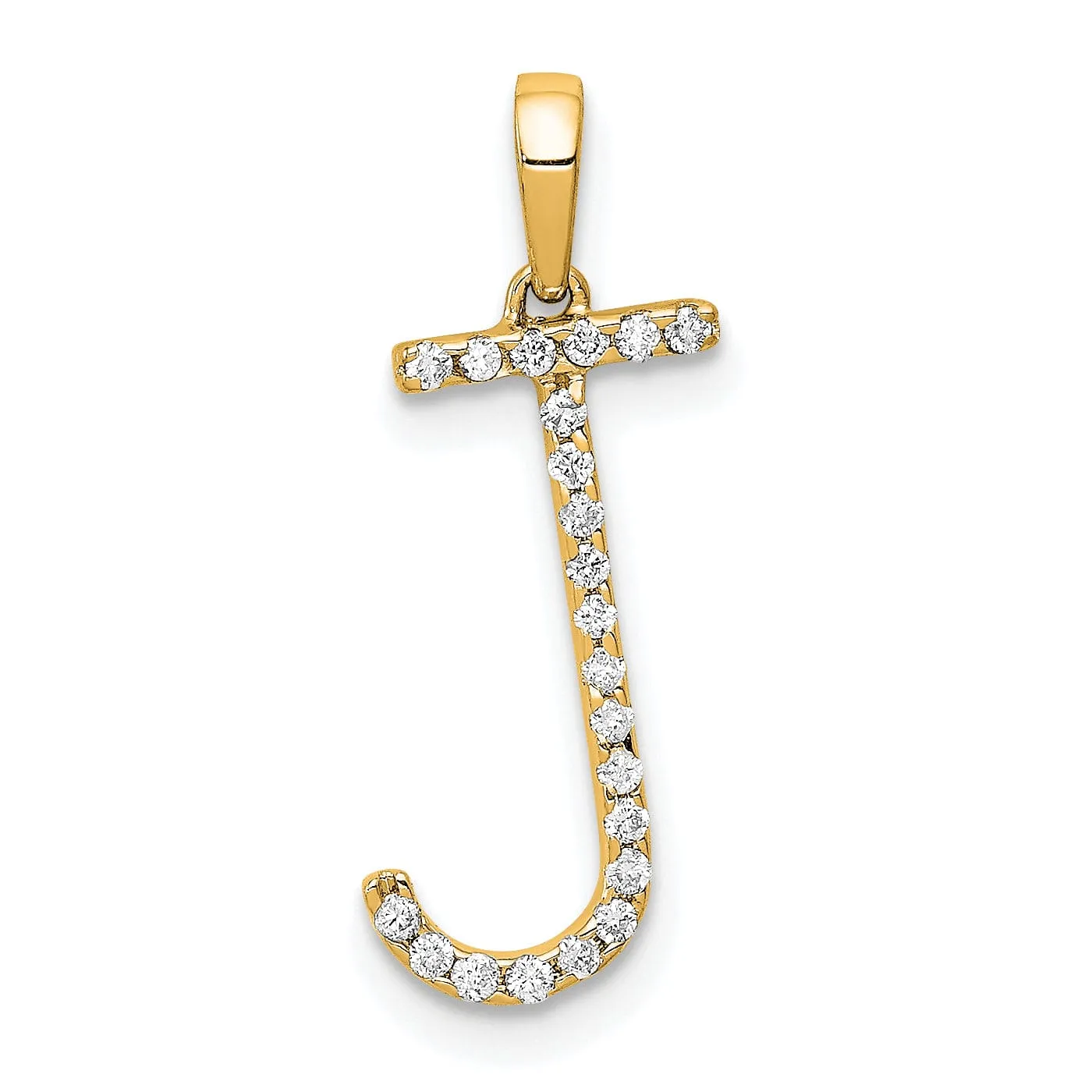 14K Yellow Gold Diamond 0.088-CT Block Letter J Initial Charm Pendant