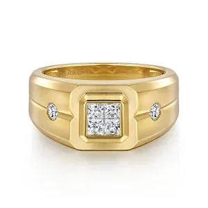 14K Yellow Gold Diamond Mens Engagement Ring in Sand Blast Finish