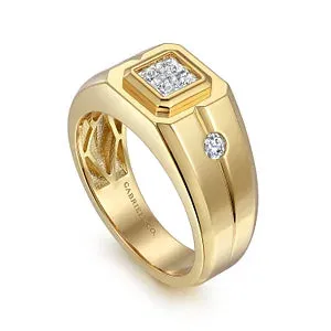 14K Yellow Gold Diamond Mens Engagement Ring in Sand Blast Finish