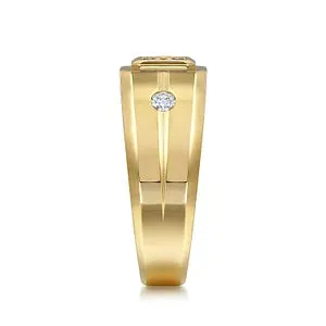 14K Yellow Gold Diamond Mens Engagement Ring in Sand Blast Finish